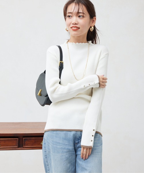 Chez toi（シェトワ）の「配色ライン袖口ボタンメローニットプルオーバー（ニット/セーター・レディース・ピンク/ブラック/ブルー/オフホワイト/グレー/アイボリー・FREE）」の11枚目の写真