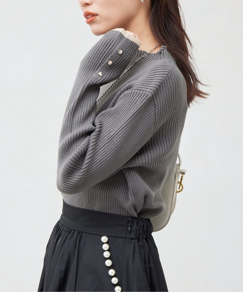 Chez toi（シェトワ）の「配色ライン袖口ボタンメローニットプルオーバー（ニット/セーター・レディース・ピンク/ブラック/ブルー/オフホワイト/グレー/アイボリー・FREE）」の17枚目の写真