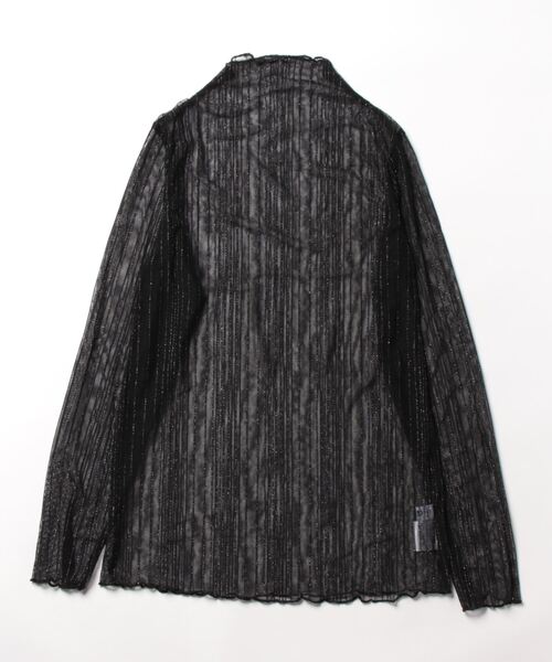 i-dare(アイディア)の「【i-dare】ラメ ライン メロウフリル シースルー シアー メッシュ ハイネック タートルトップス(Tシャツ/カットソー・レディース・アイボリー/ブラック・FREE)」の5枚目の写真