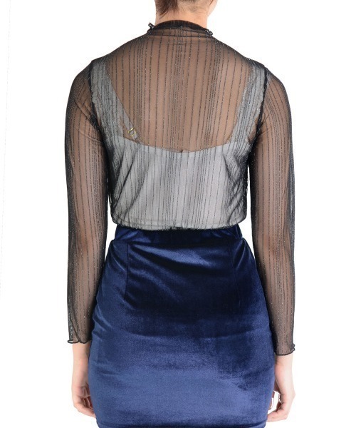 i-dare(アイディア)の「【i-dare】ラメ ライン メロウフリル シースルー シアー メッシュ ハイネック タートルトップス(Tシャツ/カットソー・レディース・アイボリー/ブラック・FREE)」の17枚目の写真