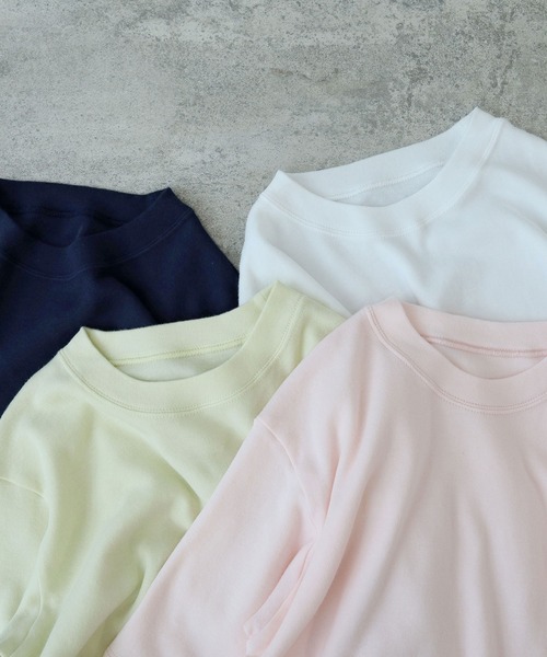 bulle de savon(ビュルデサボン)の「△ピマハイゲージスムース ふわふわTシャツ(Tシャツ/カットソー・レディース・イエロー/ホワイト/ピンク/ネイビー・FREE)」の5枚目の写真