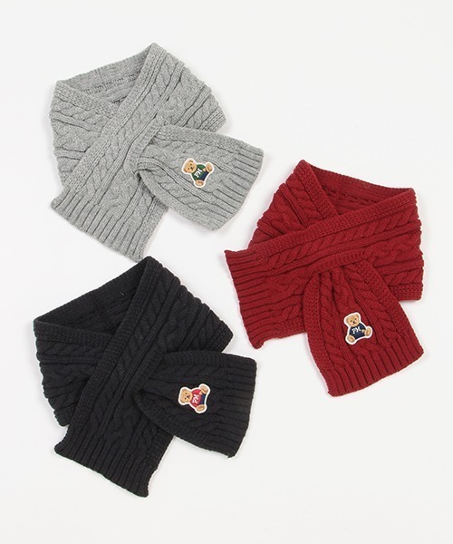 petit main（プティマイン）の「くま刺しゅうマフラー（マフラー・キッズ・ネイビー/グレー/レッド・FREE）」の5枚目の写真