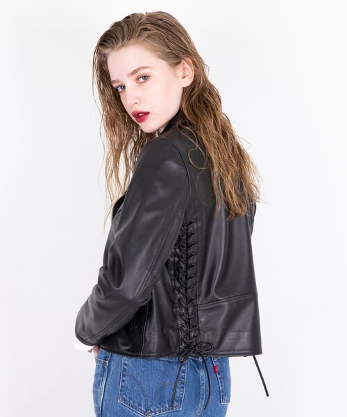 HYSTERIC GLAMOUR（ヒステリックグラマー）の「ラムレザーバックレースアップ ライダースジャケット（ライダースジャケット・レディース・シルバー/ブラック・SMALL/MEDIUM）」の10枚目の写真