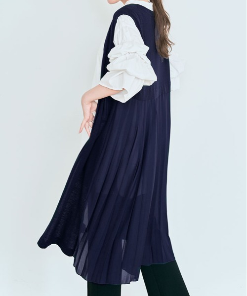 kirakiraShop(キラキラショップ)の「バック プリーツ ニットソー ロング ジレ(ベスト・レディース・ネイビー/モカ/グレー/ブラック/ホワイト・L/M)」の5枚目の写真