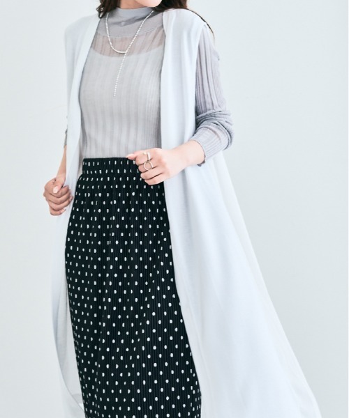 kirakiraShop(キラキラショップ)の「バック プリーツ ニットソー ロング ジレ(ベスト・レディース・ネイビー/モカ/グレー/ブラック/ホワイト・L/M)」の7枚目の写真