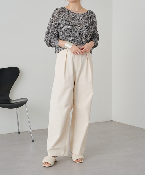 Omekashi（オメカシ）の「タックカーブパンツ（スラックス・レディース・ベージュ/ブラック/オフホワイト・38/36）」の9枚目の写真