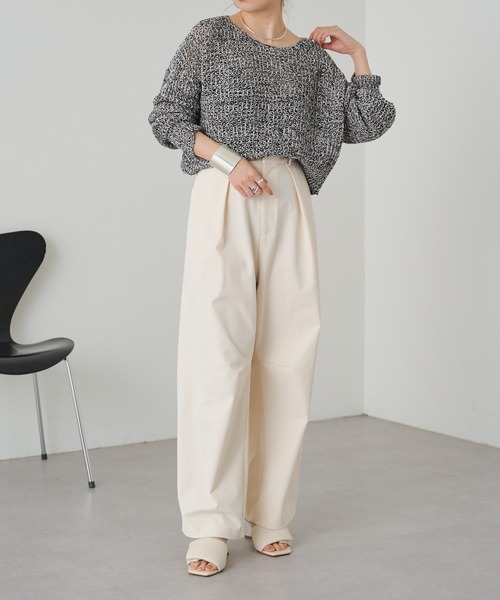 Omekashi（オメカシ）の「タックカーブパンツ（スラックス・レディース・ベージュ/ブラック/オフホワイト・38/36）」の13枚目の写真