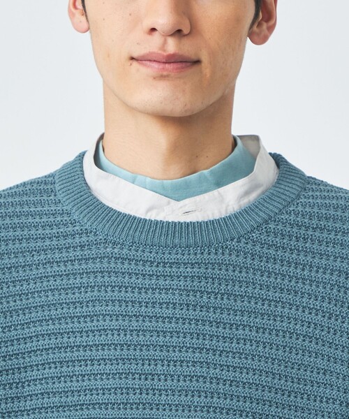 green label relaxing（グリーンレーベルリラクシング）の「テープメッシュ クルーネック ニット（ニット/セーター・メンズ・ライトブルー/ホワイト/ダークグレー・S/M/L/XL）」の14枚目の写真