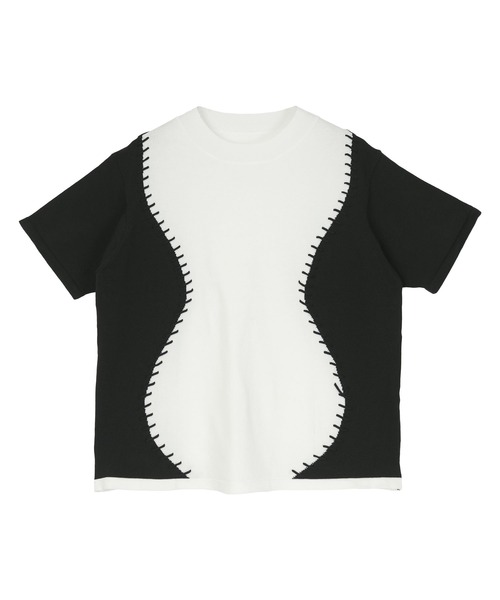 miette(ミエット)の「バイカラーウェーブステッチトップス(Tシャツ/カットソー・レディース・ピンク系その他/ホワイト系その他/グリーン系その他/ブルー系その他・FREE)」の1枚目の写真