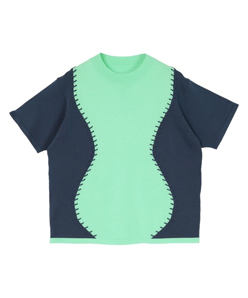 miette(ミエット)の「バイカラーウェーブステッチトップス(Tシャツ/カットソー・レディース・ピンク系その他/ホワイト系その他/グリーン系その他/ブルー系その他・FREE)」の2枚目の写真