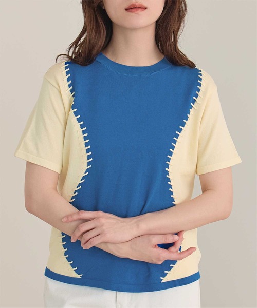 miette(ミエット)の「バイカラーウェーブステッチトップス(Tシャツ/カットソー・レディース・ピンク系その他/ホワイト系その他/グリーン系その他/ブルー系その他・FREE)」の3枚目の写真