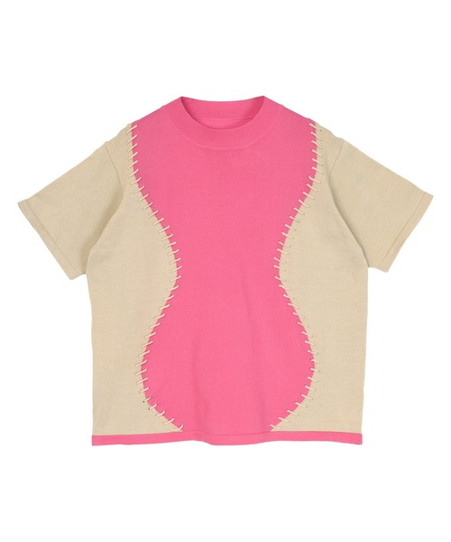 miette(ミエット)の「バイカラーウェーブステッチトップス(Tシャツ/カットソー・レディース・ピンク系その他/ホワイト系その他/グリーン系その他/ブルー系その他・FREE)」の4枚目の写真