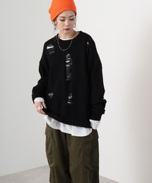 Distressed grunge crew neck knit / ダメージ加工 グランジクルーネックニット unisex