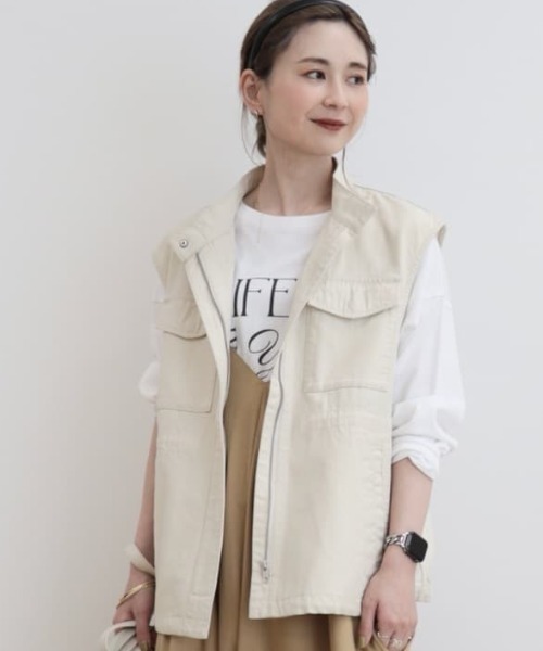 AMERICAN HOLIC（アメリカンホリック）の「ミリタリーアウトポケットベスト（ベスト・レディース・カーキ/アイボリー・FREE）」の2枚目の写真