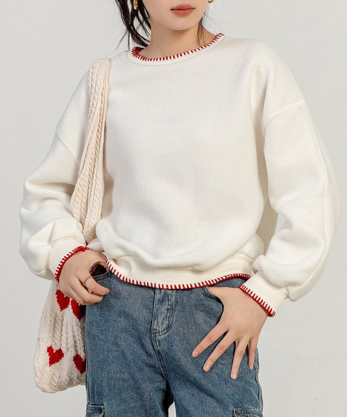 レディース 長袖起毛バイカラーステッチスウェット（スウェット）｜DAY