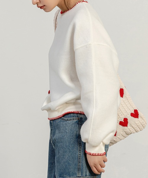 DAY CLOSET（デイ クローゼット）の「レディース 長袖起毛バイカラーステッチスウェット（スウェット・レディース・ベージュ/ホワイト/レッド・FREE）」の6枚目の写真