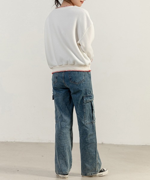 DAY CLOSET（デイ クローゼット）の「レディース 長袖起毛バイカラーステッチスウェット（スウェット・レディース・ベージュ/ホワイト/レッド・FREE）」の9枚目の写真