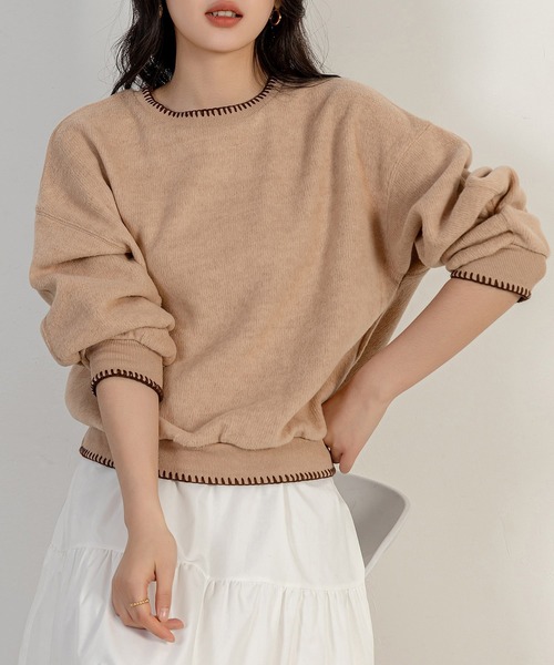 DAY CLOSET（デイ クローゼット）の「レディース 長袖起毛バイカラーステッチスウェット（スウェット・レディース・ベージュ/ホワイト/レッド・FREE）」の10枚目の写真