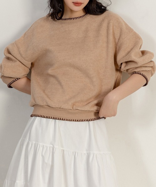 DAY CLOSET（デイ クローゼット）の「レディース 長袖起毛バイカラーステッチスウェット（スウェット・レディース・ベージュ/ホワイト/レッド・FREE）」の11枚目の写真