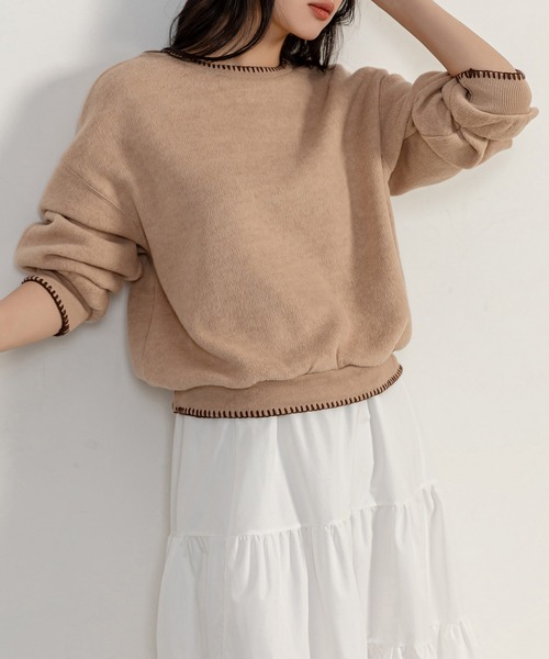 DAY CLOSET（デイ クローゼット）の「レディース 長袖起毛バイカラーステッチスウェット（スウェット・レディース・ベージュ/ホワイト/レッド・FREE）」の12枚目の写真