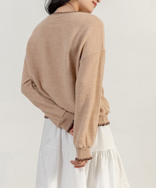 DAY CLOSET（デイ クローゼット）の「レディース 長袖起毛バイカラーステッチスウェット（スウェット・レディース・ベージュ/ホワイト/レッド・FREE）」の13枚目の写真