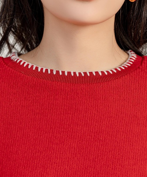 セール】レディース 長袖起毛バイカラーステッチスウェット