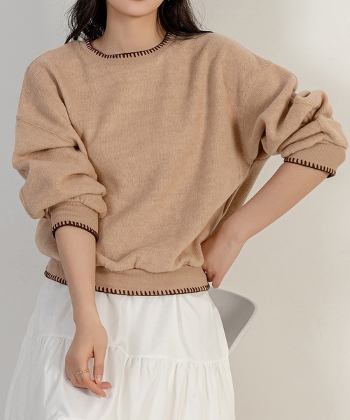 DAY CLOSET（デイ クローゼット）の「レディース 長袖起毛バイカラーステッチスウェット（スウェット・レディース・ベージュ/ホワイト/レッド・FREE）」の14枚目の写真