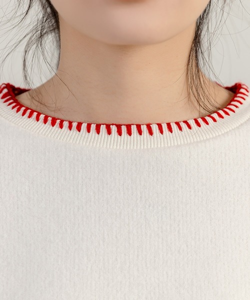 DAY CLOSET（デイ クローゼット）の「レディース 長袖起毛バイカラーステッチスウェット（スウェット・レディース・ベージュ/ホワイト/レッド・FREE）」の15枚目の写真