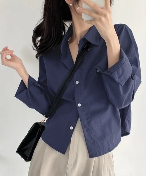 HALEY PESCA（ヘーリーペスカ）の「HALEY PESCA/クロップドカラーシャツ（シャツ/ブラウス・レディース・ホワイト/グリーン/ブルー/ネイビー/イエロー・SMALL/MEDIUM/LARGE）」の3枚目の写真