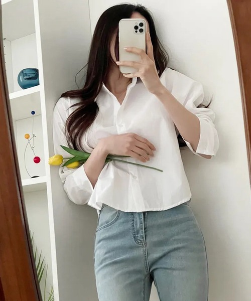 HALEY PESCA（ヘーリーペスカ）の「HALEY PESCA/クロップドカラーシャツ（シャツ/ブラウス・レディース・ホワイト/グリーン/ブルー/ネイビー/イエロー・SMALL/MEDIUM/LARGE）」の6枚目の写真