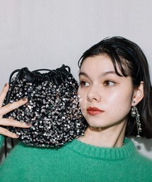 BEAURE ヴュレ カウレザー スパンコール 丸底 巾着 ショルダー