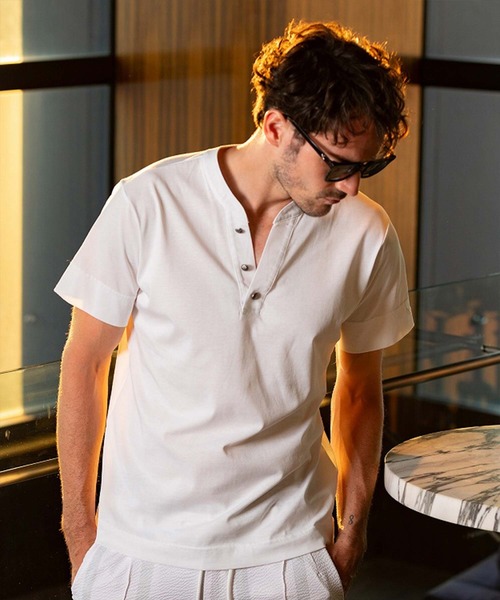 【1PIU1UGUALE3 RELAX】 ヘンリーネックロングTシャツ 1PIU1UGUALE3 RELAX(ウノピゥウノウグァーレトレ リラックス