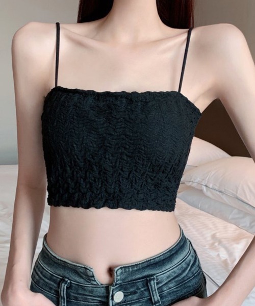 Miniministore(ミニミニストア)の「シャーリングショートキャミソールカップ付(キャミソール・レディース・ピンク/ホワイト/ブラック/レモンイエロー/ブルー・FREE)」の10枚目の写真