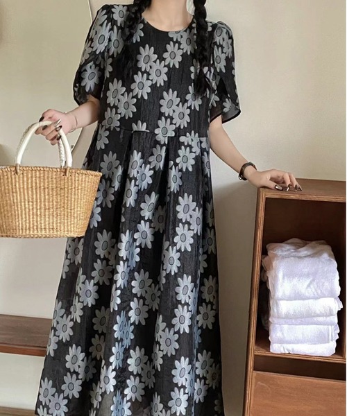 N.s(エヌドットエス)の「花柄ジャガードロングワンピース(ワンピース・レディース・ブラック/ベージュ/ホワイト・FREE)」の14枚目の写真