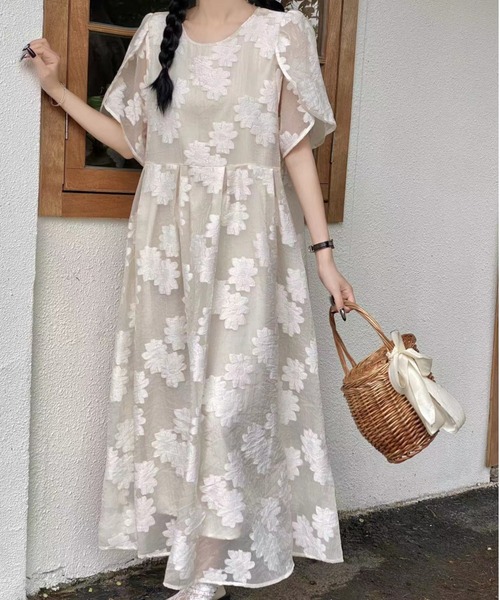N.s(エヌドットエス)の「花柄ジャガードロングワンピース(ワンピース・レディース・ブラック/ベージュ/ホワイト・FREE)」の10枚目の写真