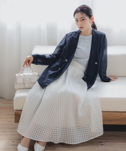 Petitjo(プッチージョ)の「小さいサイズ 綿混シアーチェック柄スカート 低身長さん・小柄女性(スカート・レディース・ブルー/ブラック/ホワイト・PSS/PS/PM/PL)」の1枚目の写真