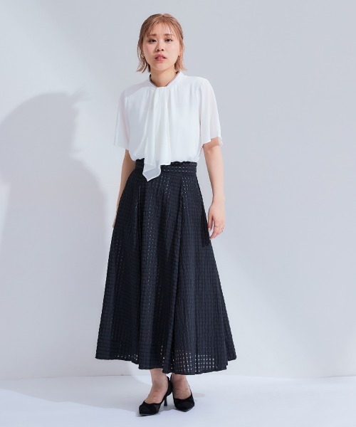 Petitjo(プッチージョ)の「小さいサイズ 綿混シアーチェック柄スカート 低身長さん・小柄女性(スカート・レディース・ブルー/ブラック/ホワイト・PSS/PS/PM/PL)」の6枚目の写真