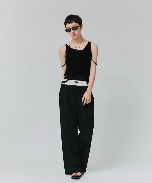 ベルボトム×レイヤードハーフスラックス　セット売り セール】SIDE SLIT POCKET DESIGN WIDE SLACKS/サイドスリット