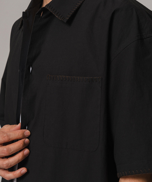 EDIFICE（エディフィス）の「ブランケットステッチ レギュラーカラー 半袖シャツ（シャツ/ブラウス・メンズ・ブルー系その他/ホワイト/ブラック/グリーン・LARGE/MEDIUM）」の11枚目の写真