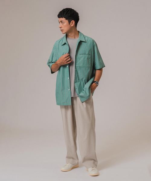 EDIFICE（エディフィス）の「ブランケットステッチ レギュラーカラー 半袖シャツ（シャツ/ブラウス・メンズ・ブルー系その他/ホワイト/ブラック/グリーン・LARGE/MEDIUM）」の14枚目の写真