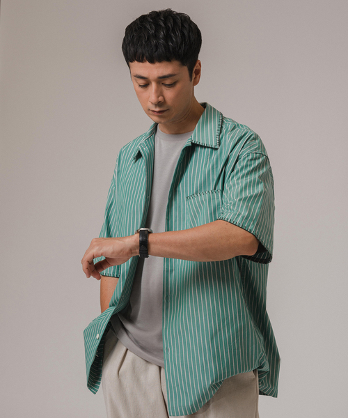 EDIFICE（エディフィス）の「ブランケットステッチ レギュラーカラー 半袖シャツ（シャツ/ブラウス・メンズ・ブルー系その他/ホワイト/ブラック/グリーン・LARGE/MEDIUM）」の17枚目の写真