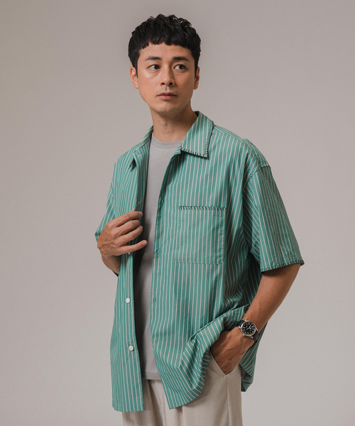 EDIFICE（エディフィス）の「ブランケットステッチ レギュラーカラー 半袖シャツ（シャツ/ブラウス・メンズ・ブルー系その他/ホワイト/ブラック/グリーン・LARGE/MEDIUM）」の18枚目の写真