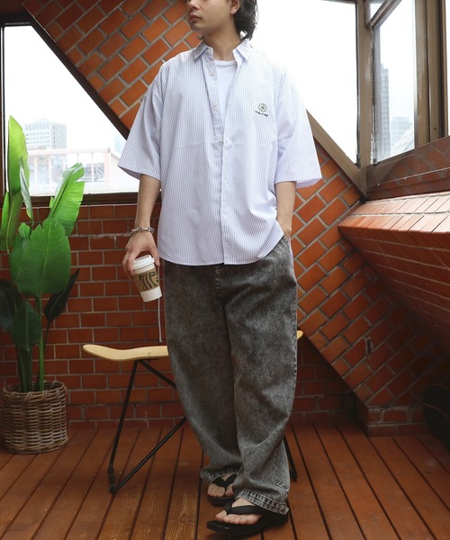 ８(eight)（エイト）の「フラワー刺繍脇シャーリング半袖シャツ（シャツ/ブラウス・メンズ・ホワイト/ブルー系その他/ブルー・LARGE/MEDIUM）」の19枚目の写真