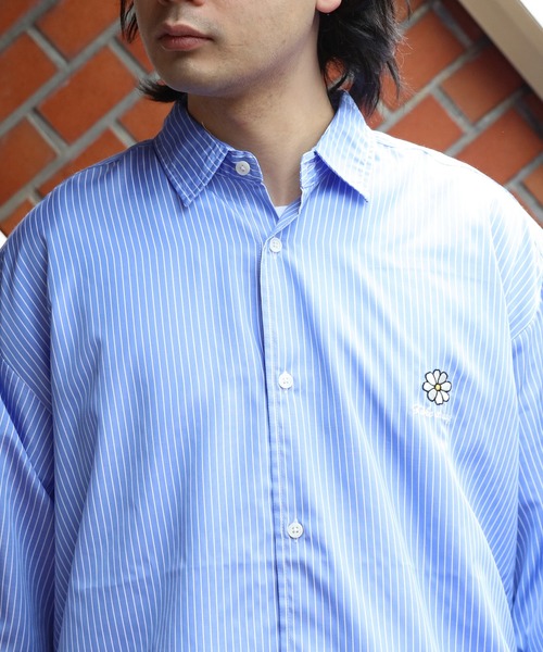 ８(eight)（エイト）の「フラワー刺繍脇シャーリング半袖シャツ（シャツ/ブラウス・メンズ・ホワイト/ブルー系その他/ブルー・LARGE/MEDIUM）」の12枚目の写真