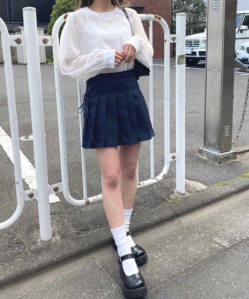 NANEA(ナネア)の「サイドレースアッププリーツミニスカート(スカート・レディース・ブラウン/グレー/ホワイト/ブラック/ネイビー/ピンク・LARGE/SMALL/MEDIUM)」の21枚目の写真