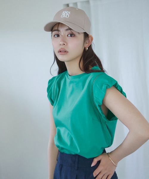 VIS(ビス)の「【洗える】シルケットポイントレースカットソー(Tシャツ/カットソー・レディース・ホワイト/ブラック/グリーン/ピンク・FREE)」の4枚目の写真