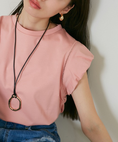 VIS(ビス)の「【洗える】シルケットポイントレースカットソー(Tシャツ/カットソー・レディース・ホワイト/ブラック/グリーン/ピンク・FREE)」の10枚目の写真