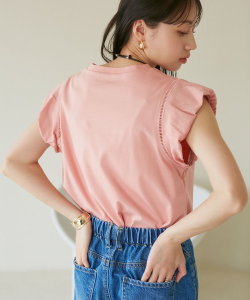 VIS(ビス)の「【洗える】シルケットポイントレースカットソー(Tシャツ/カットソー・レディース・ホワイト/ブラック/グリーン/ピンク・FREE)」の9枚目の写真