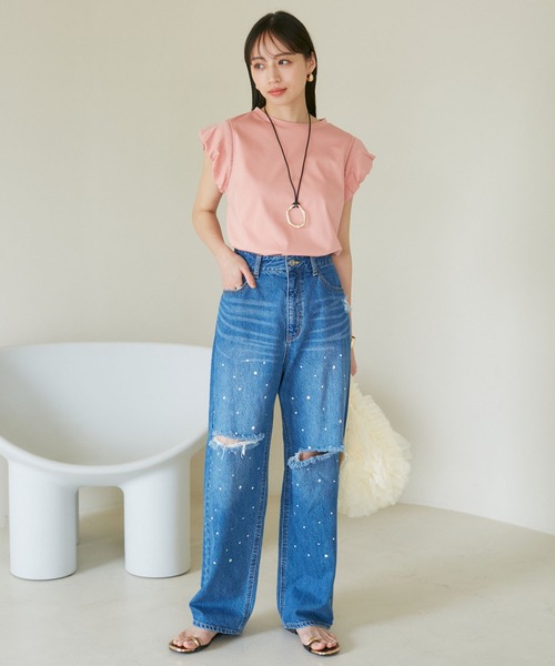 VIS(ビス)の「【洗える】シルケットポイントレースカットソー(Tシャツ/カットソー・レディース・ホワイト/ブラック/グリーン/ピンク・FREE)」の8枚目の写真