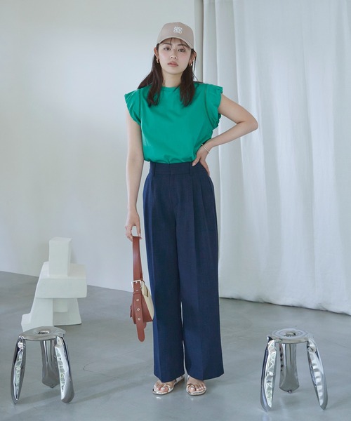 VIS(ビス)の「【洗える】シルケットポイントレースカットソー(Tシャツ/カットソー・レディース・ホワイト/ブラック/グリーン/ピンク・FREE)」の5枚目の写真